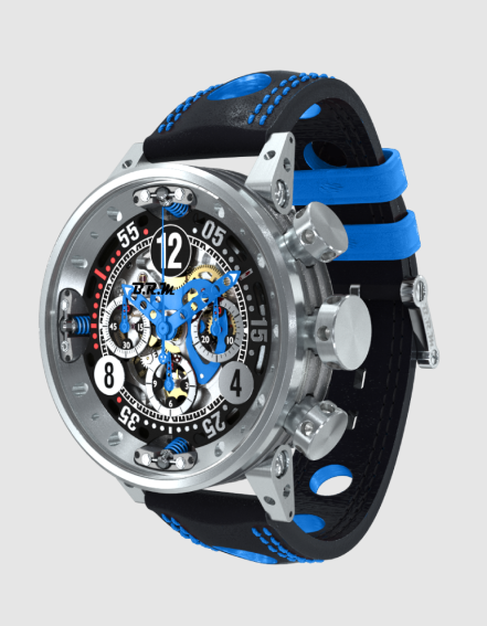 Review High Quality B.R.M Replica Watches For Sale BRM Racing V12-46-SA Blue Skeleton Chronograph
